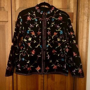 BFA Classics Retro Vintage Y2K Inspired Sz M Black W/ Floral Embroidery Cut #:12